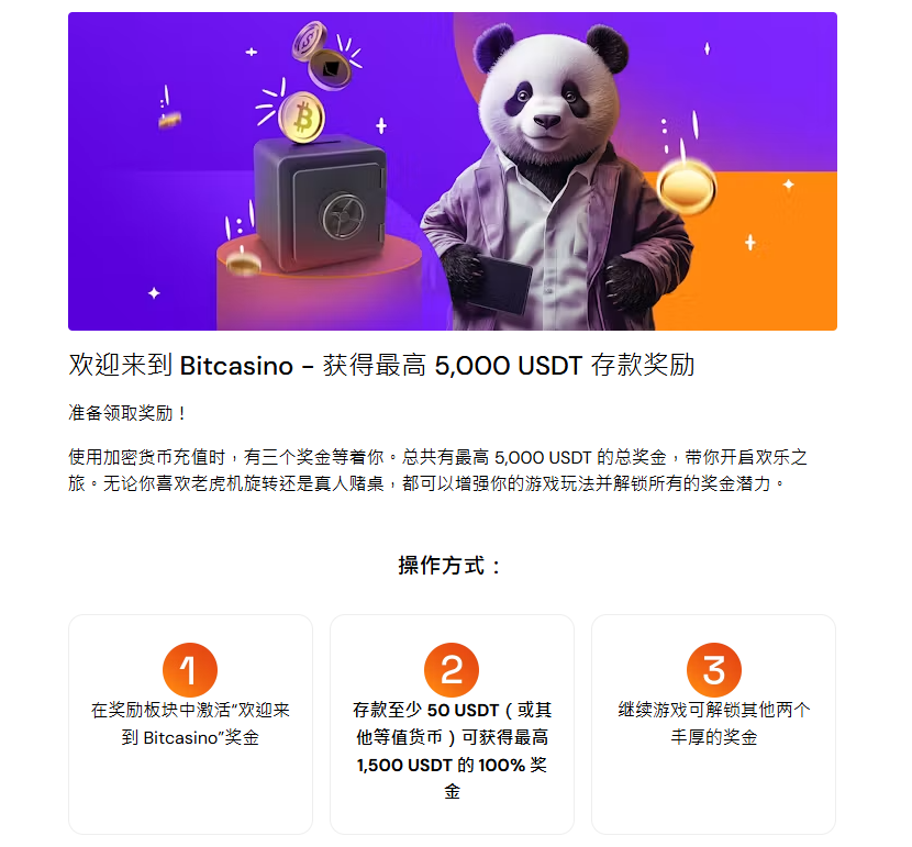 Bitcasino 5000USDT存款獎勵